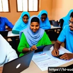 Home 12 수단 IT 산업 성장 전망 - A vibrant scene of a Sudanese IT startup workshop in Khartoum, featuring young male and female entre...