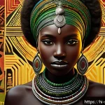 Home 19 수단 유명 예술가 - A vibrant Sudanese mixed media artwork combining traditional elements with modern techniques: intric...