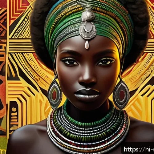 Home 31 수단 유명 예술가 - A vibrant Sudanese mixed media artwork combining traditional elements with modern techniques: intric...