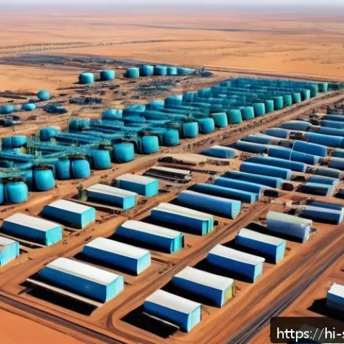 Home 30 수단 석유 산업 영향 - A detailed aerial view of Sudan’s oil production facilities set against a vast desert landscape unde...